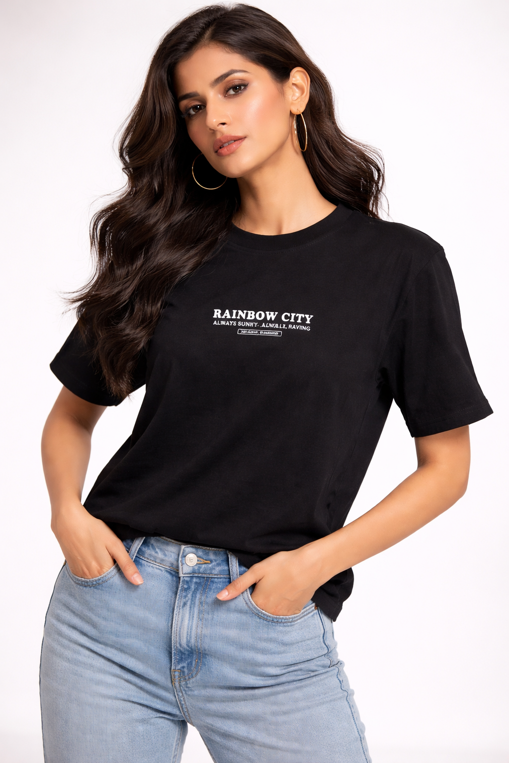 Rainbow City Printed T-Shirt – Loose Fit Down Shoulder